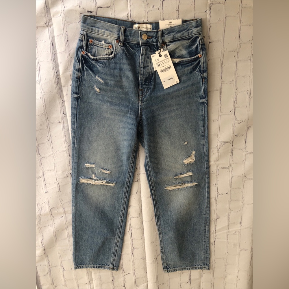 NEW Straight ZARA High Rise Light Wash Denim Women's Sz 6 Coastal Cowgirl Jeans - Picture 4 of 16